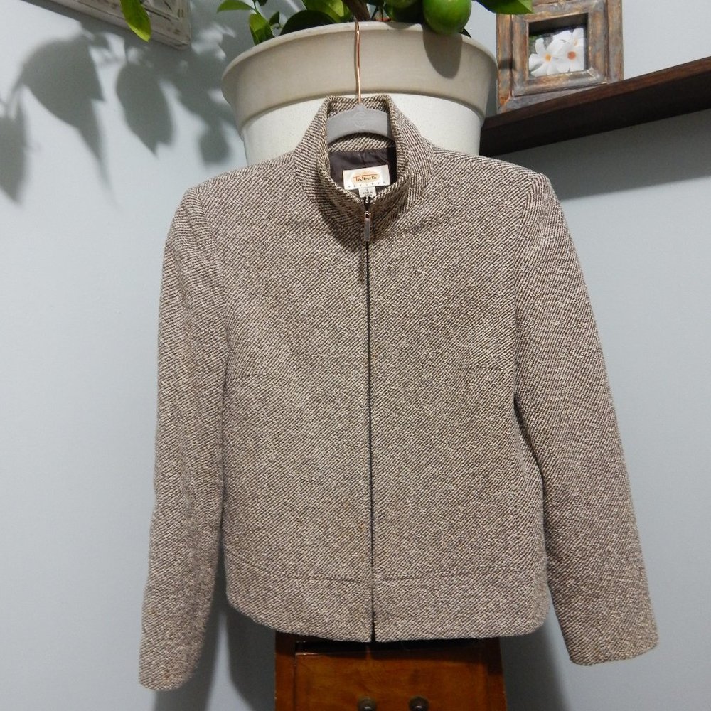 Talbots Gray Herringbone Zip Blazer 2